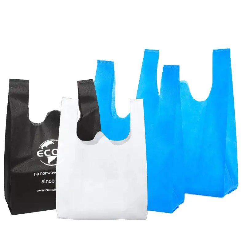 white custom eco-friendly non-woven fabric shopping tote grocery bag with handles shopping bag guangzhou