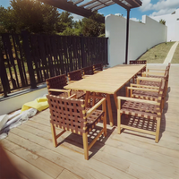 Meubles de jardin en teck au design moderne, table et chaises de salle à manger, ensemble de patio en corde tressée, restaurant, café, terrasse