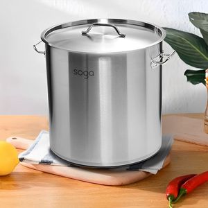 Olla de sopa de acero inoxidable grueso de Grado Superior DB 33L 18/10 con tapa de vidrio y utensilios de cocina de doble manija - Product Image 1