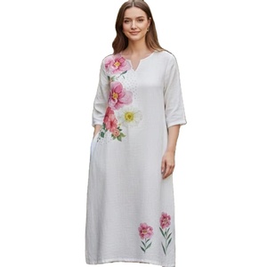 Tissu en lin doux blanc de qualité supérieure pour vêtements féminins, tissu imprimé numérique en polyester doux effet lin, 100 % polyester - Product Image 1