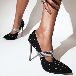 Chaussures à talons hauts élégantes rétro avec sangle ornée de diamants pour femmes, chaussures habillées pour soirée, mariage, à enfiler, grande taille 43 - Product Image 3