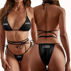 Traje de baño con logotipo personalizado Precio de fábrica Sexy Tanga de cuerda Bikini de dos piezas Bikinis de cuerda de buena calidad Traje de baño Ropa de playa