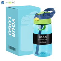 Bouteille d'eau personnalisée pour enfant avec logo, gobelet en plastique avec paille et couvercle à clapet, design de boîte personnalisé, idéale pour le camping en extérieur