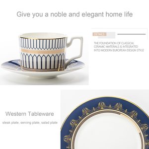 Vajilla de Porcelana Fina Azul y Dorada de Alta Calidad, 48 Piezas, Apta para Microondas, para Decoración del Hogar - Product Image 5