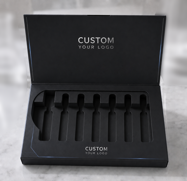Custom Vial Case Square Paper Boxes Eva Foam Insert Full Printing Product Packaging Retail Sample Display Kit Low MOQ