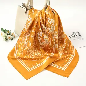 YOMO 2024 Wholesale 70*70cm Women Hairband Printed Cashew Bandana Scarves Satin Silk Square Scarf Shawls 1 review 1 buyer