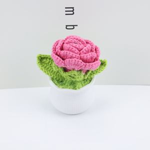 Maceta con Flor de Rosa Tejida a Crochet, Maceta Artificial de Lana, Adorno para el Hogar, Tamaño Mini, Natural, Día de San Valentín - Product Image 3