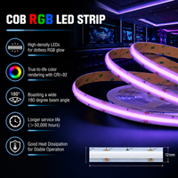Bande LED COB RGB 24V 12mm 1080 LED/M à changement de couleur, sans points, sans scintillement, auto-adhésive pour armoire