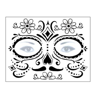Autocollants de tatouage temporaire Jour des Morts, motifs de visage de crâne en sucre, maquillage coloré pour fête d'Halloween, maquillage Catrina - Product Image 2