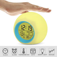 Jam Alarm Digital Bulat LED Lampu Malam Fungsi Tunda Termometer Kalender Jam Alarm Meja Samping Tempat Tidur untuk Anak-Anak Rumah