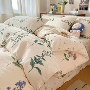 100% Jet-Spun Cotton Blue Orange Rose Floral Bedding Set 4Pcs, Reversible Light Blue Solid <strong>Duvet</strong> Cover Set - Product Image 3