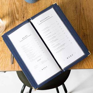 Menu personnalisé avec logo, affichage pour restaurant, avec bande élastique, menu en cuir bleu marine pour restaurant, bar - Product Image 2