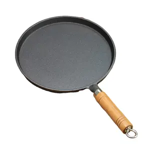 Wholesale Pre-seasoned Non Stick Cast Iron pie pan Frying/ Crepe/Pancake Pan shower pan with long handle