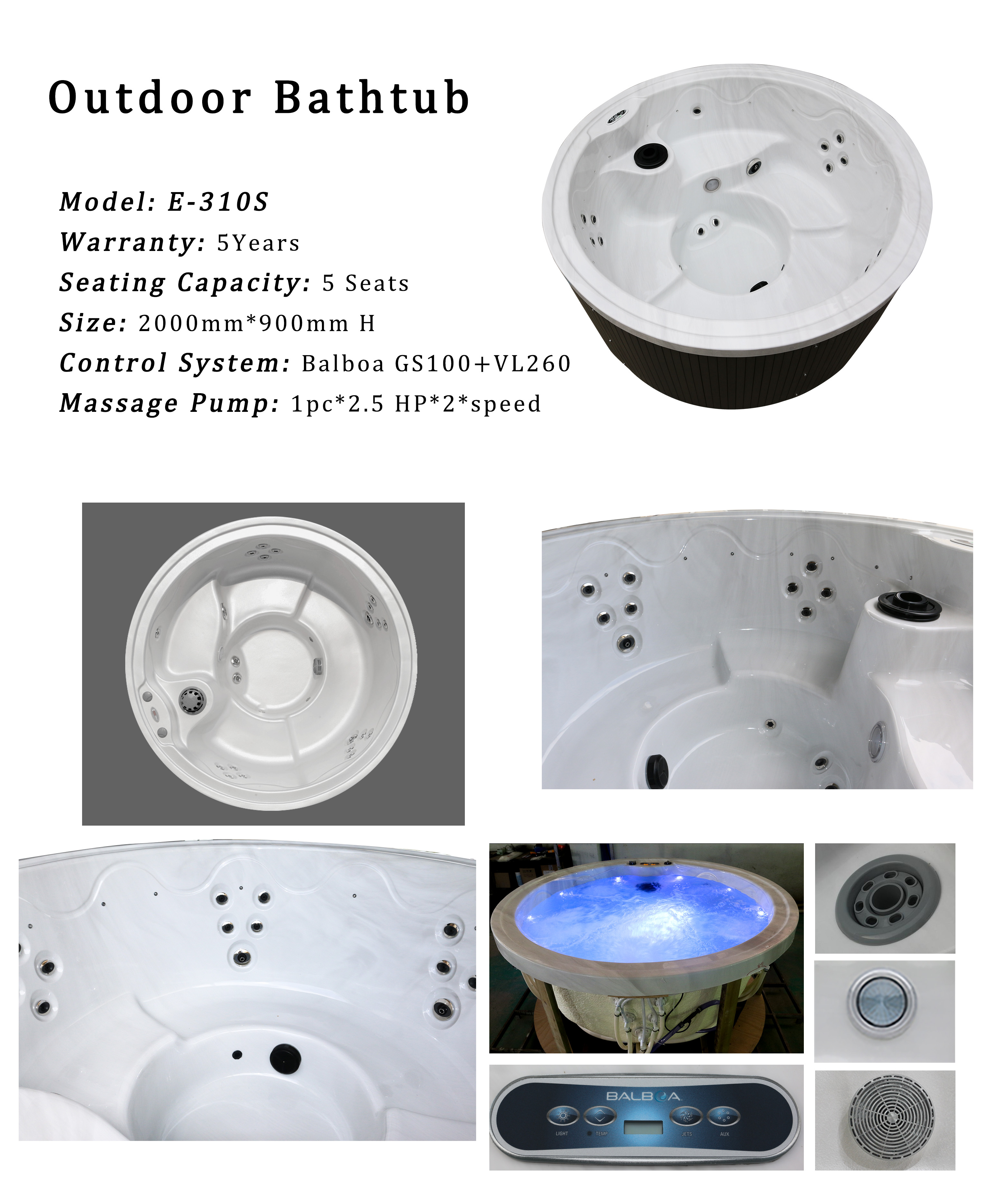 New Design Round Massage Spa Hot Tub Outdoor Whirlpool Bathtub For 4 People