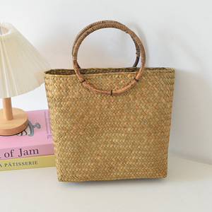 Handmade Straw <b>Woven</b> <b>Basket</b> Rectangle Storage <b>Basket</b> With Handle For Home Organization - Product Image 1