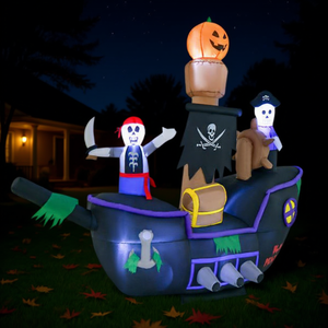 Barco Pirata Inflable de Halloween de 7 Pies con Luces LED, Decoración para Jardín Exterior, Material de PVC, Unisex - Product Image 2