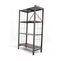 Étagère multifonctionnelle noire à 4 couches Installation facile Étagère pliante au sol Étagère de rangement domestique Pot Four Étagère de rangement pour micro-ondes