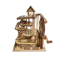 Puzzle 3D en bois mécanique à manivelle - Modèle de circuit éducatif avec roulement à billes - Coffret cadeau pour l'assemblage DIY sur le thème des bâtiments