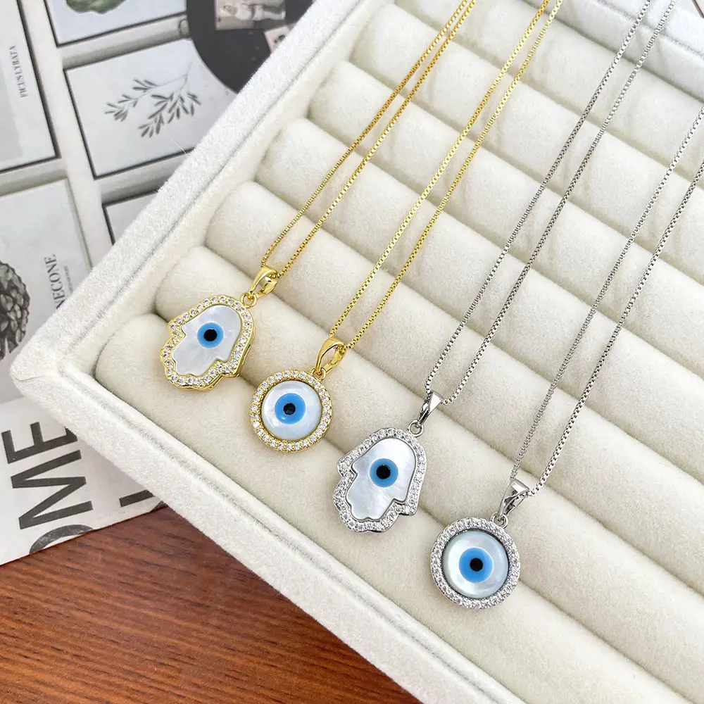 Fashion Dainty Necklace Ethnic Style Women Jewelry Gold Plated Round Pendant Turkish Blue Evil Eyes Necklace Jewelry For Ladies