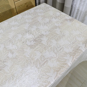 Mantel de Encaje de Plástico Resistente al Calor e Impermeable con Diseños de Hojas Lisas en Relieve Blanco para Banquetes y Bodas - Product Image 5