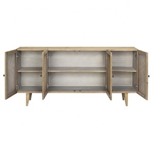 Aparador Moderno y Elegante para Sala de Estar, de 4 Puertas, Hecho de Pino Reciclado y Ratán - Product Image 4