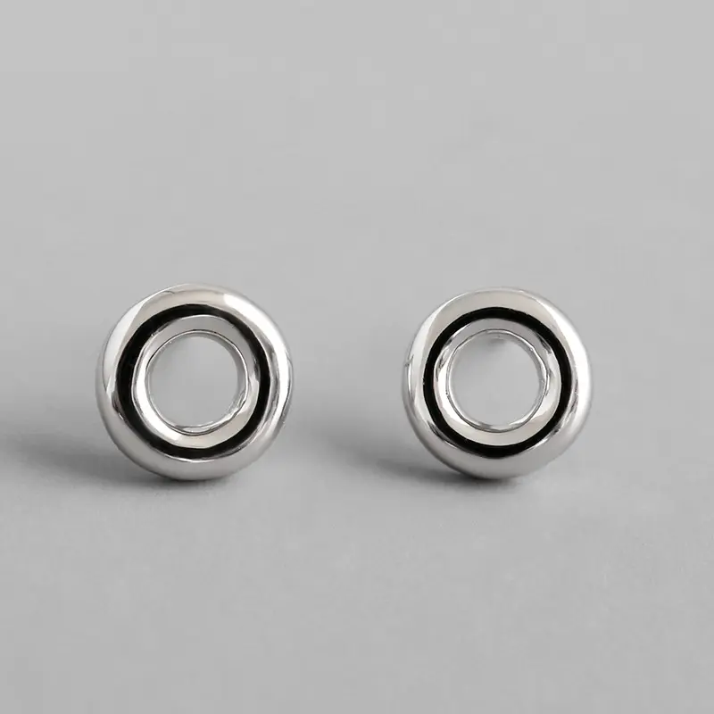 925 Sterling Silver Earrings Geometric Round Donut Earrings Stud