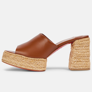 Sandales à talons hauts épais en paille tressée, plateforme épaisse, bout carré ouvert, pour femmes, style mules à talons - Product Image 3