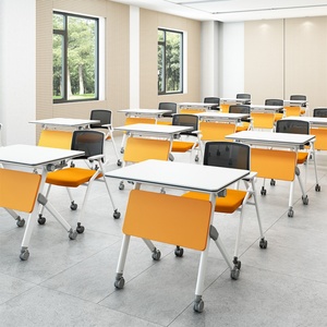 Modern Simple Wood Top Steel Frame Rectangle Training Room Conference Desk Folding School Training <b>Table</b> with Wheels <b>Foldable</b> - Product Image 5