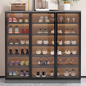 Meuble d'Entrée Moderne Élégante Collection de Rangement à <span class=keywords><strong>Chaussures</strong></span> Modulable Noire avec Porte en Verre Transparent - Product Image 4