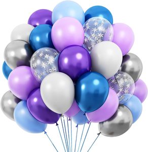 120 pièces ballons congelés 12 pouces violet Latex argent ballons flocon <span class=keywords><strong>de</strong></span> neige confettis ballons avec rubans pour fournitures <span class=keywords><strong>de</strong></span> fête d'hiver - Product Image 1