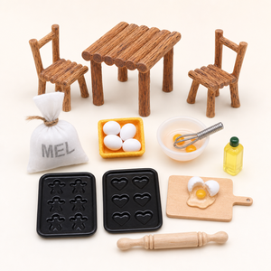 Miniature personnalisée à l'échelle 1:12 : Table et chaises rustiques en rondins, modèle de nourriture de boulangerie, moules à pâtisserie, accessoires pour maison de poupée et jeux d'imitation - Product Image 2