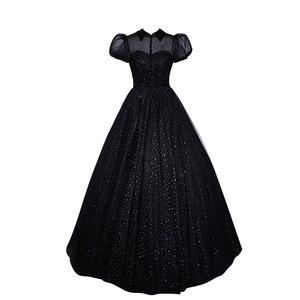 Black Evening Gown Empire Waist High Neck Ball Gown Polyester Formal Wear for Banquets and Events - Product Image 5