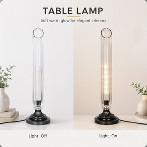 Modern Ribbed Clear Glass Table <b>Lamp</b> Metal Base Decorative <b>Bedside</b> <b>Lamp</b> for Bedroom Living Room Hotel <b>lamps</b> home decor OEM ODM - Product Image 4