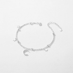 925 Silver Star Moon Silver Tone Star Moon Double Layer <b>Bracelet</b> <b>Adjustable</b> Celestial Charm Chain <b>Bracelet</b> - Product Image 4