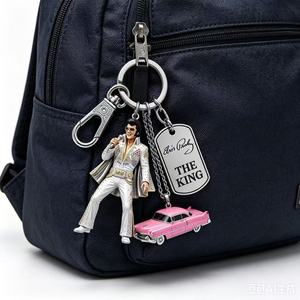 Llavero de Metal Rojo Brillante de Elvis Presley, Colgante Rosa para Coche, Accesorio de Regalo de Aleación - Product Image 4