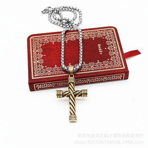 yunnique Gold Twisted <b>Cross</b> Pendant Necklace <b>Men's</b> Stainless Steel <b>Chain</b> Jewelry Gift Fashion Geometric Design TGHP 0581 - Product Image 2