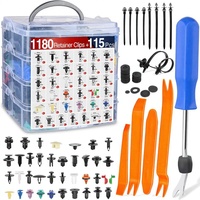 Kit de 1295 attaches de retenue pour voiture - 37 tailles de rivets en nylon pour pare-chocs et ailes, 5 extracteurs d'attaches, 10 serre-câbles