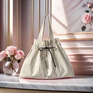 LILA Fashion Design Ribbon Handle Hobo Casual Cute Girl Teenage Ladies Shopping Eco-friendly Durable Canvas Tote Bag - Product Image 6