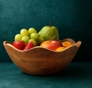Bol <span class=keywords><strong>de</strong></span> service en bois <span class=keywords><strong>de</strong></span> manguier rustique fait main, à bords festonnés, idéal pour légumes et <span class=keywords><strong>fruits</strong></span> – Meilleure vente - Product Image 6
