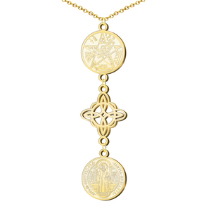 Collana in acciaio inox Tetragramton oro con nodo della strega e Saint Benedict portafortuna e protezione collana amuleto - Product Image 1