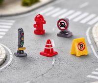 Jeu de jeu de circulation miniature DIY pour enfants, accessoire de tapis de jeu routier, accessoire de scène pour voitures miniatures, ensemble de jeu avec feux de circulation, cônes et hydrants, cadeau
