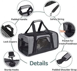 Sac de transport approuvé pour chats et chiens de petite et moyenne taille |   Sac de transport pour chien avec ventilation optimale |   4 fenêtres en maille, 3 entrées - Product Image 5