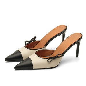 Sandales à nœud latéral pour femmes, grande taille 45, sexy, à talons aiguilles, bout pointu, style mules patchwork - Product Image 2