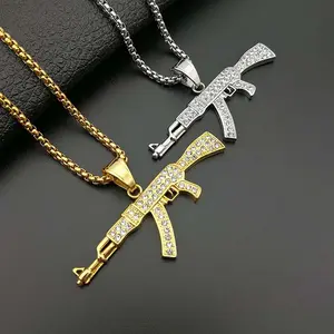 Hiphop Rifle Moissanite a prueba de agua de lujo de acero inoxidable joyería fina 18K collares chapados en oro para 2024 mujeres hombres al por mayor