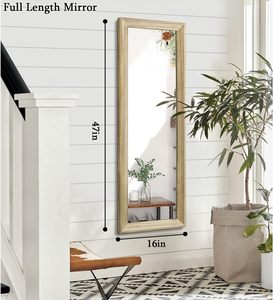 Miroir de porte pleine longueur avec cadre en bois, grands miroirs muraux rectangulaires 47 x 16 pouces pour chambre à coucher, salon, salle de bain, salle de dressing - Product Image 2
