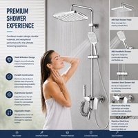 Système de douche en aluminium chromé avec pommeau de pluie carré, douchette à main, barre coulissante en céramique et acier inoxydable, pour appartement et hôtel, OEM