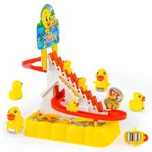 Newest duck race electric slide track toys cute small duck plastic slot toys children funny yellow mini ducks baby toys