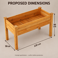 Grandes jardinières carrées surélevées en bois pour l'extérieur, pour usage domestique, design classique, pour fleurs, légumes et herbes.