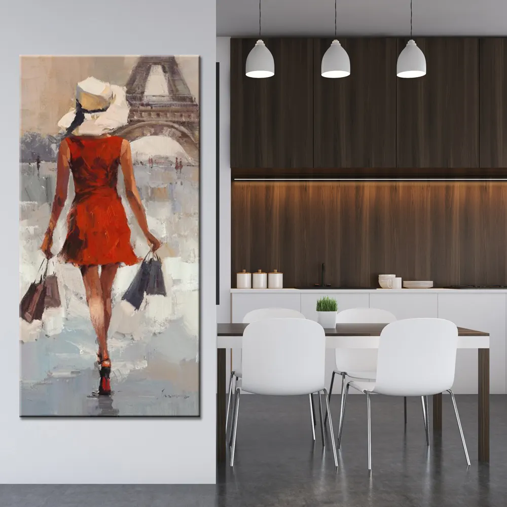 Moderne abstrakte rote Kleid Mädchen Ölgemälde handgemalte sexy schöne Frauen Bild Wand kunst Leinwand Malerei