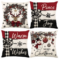 En stock, housses de coussin décoratives carrées pour la maison et l'hôtel, avec des motifs de Noël, du Père Noël, du cerf, de la flocon de neige et du bonhomme de neige